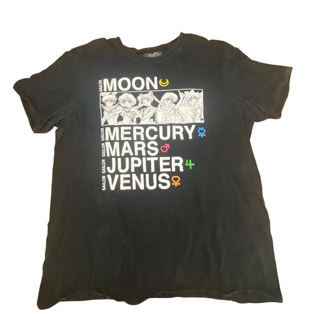 Sailor Moon Graphic T-Shirt Black Inner Senshi Anime Tee Large